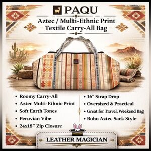 Paqu Aztec Print Large Carry Tote NWOT Peruvian Vibe